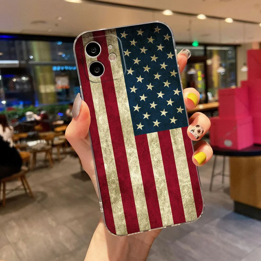 USA Flag Clear Phone Case for iPhone 15 & 14