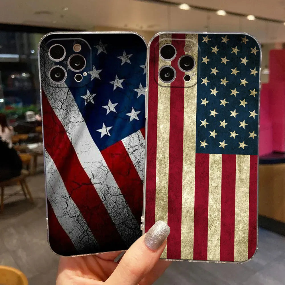 USA Flag Clear Phone Case for iPhone 15 & 14