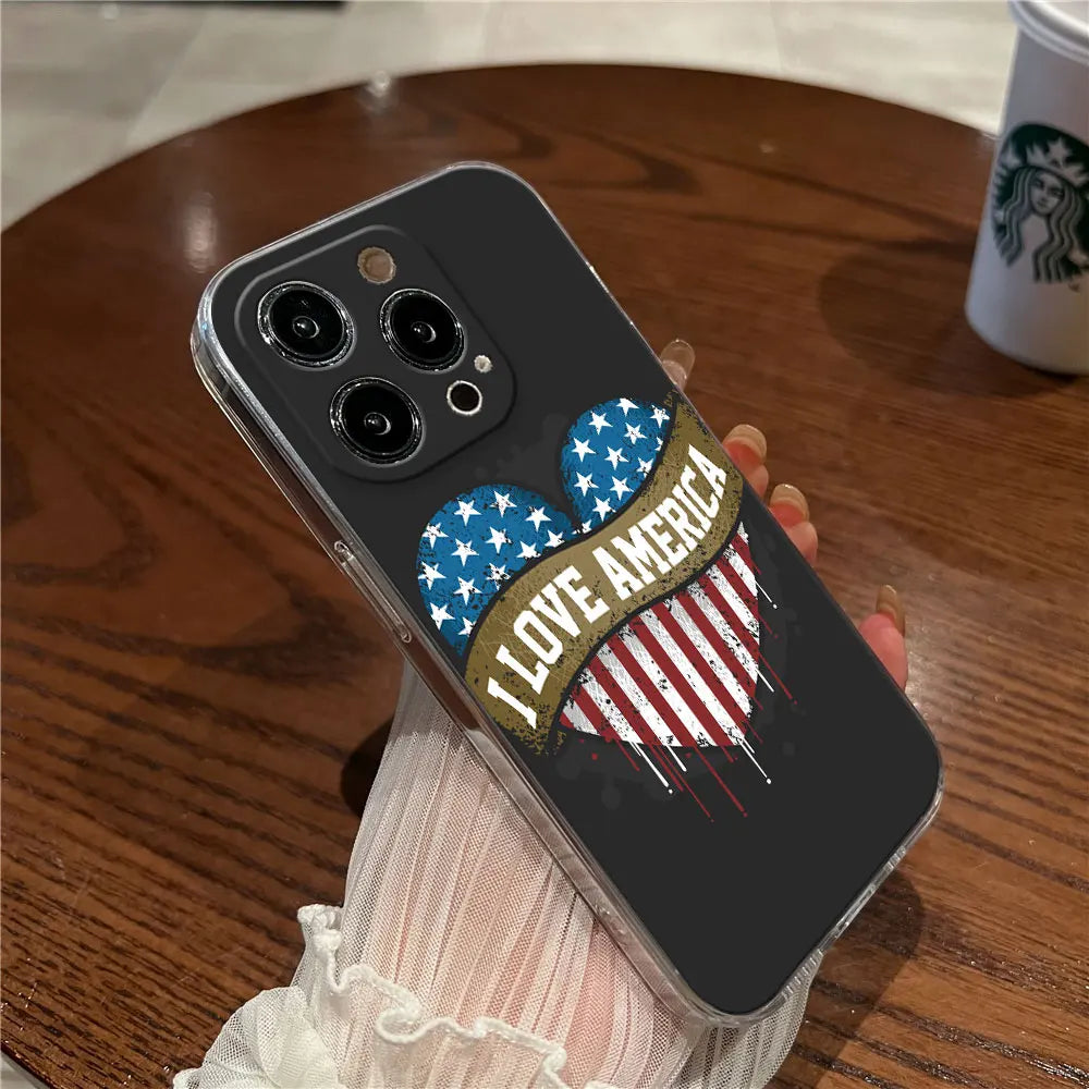 USA Flag Clear Phone Case for iPhone 15 & 14