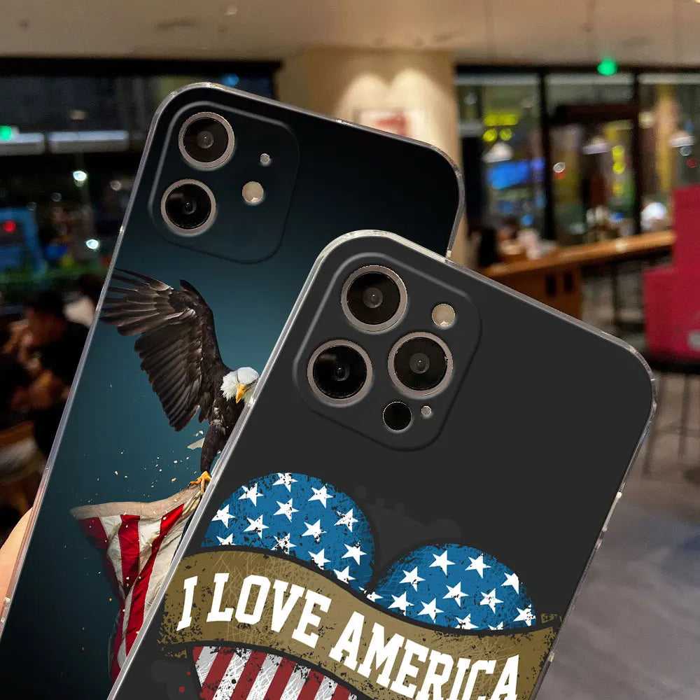 USA Flag Clear Phone Case for iPhone 15 & 14