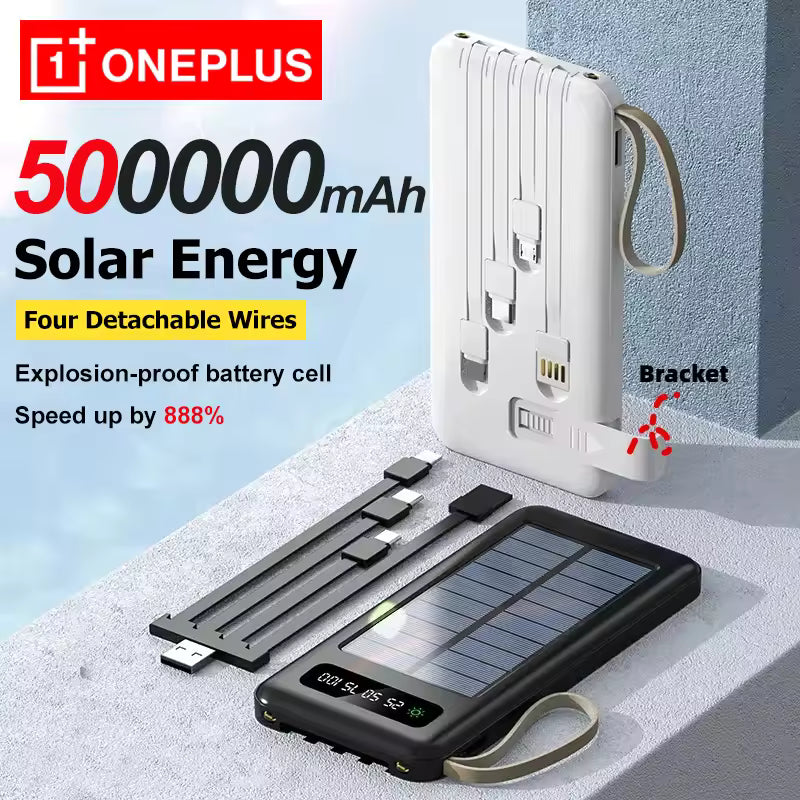 Solar Power Bank Fast Charging – Dual USB Portable Charger with 4 Cables for iPhone, Samsung & All Devices