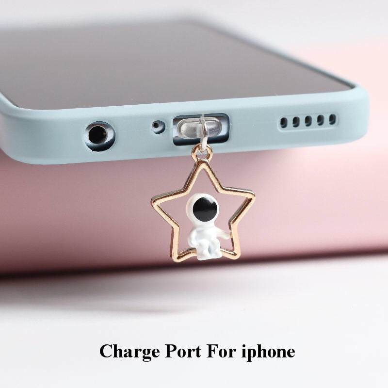 Astronaut on Star and Moon Dust Plug Anti Dust Plug Usb Type C Plug For iPhone