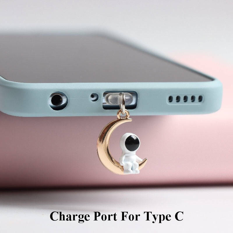 Astronaut on Star and Moon Dust Plug Anti Dust Plug Usb Type C Plug For iPhone