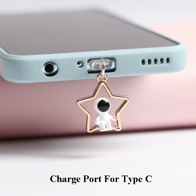 Astronaut on Star and Moon Dust Plug Anti Dust Plug Usb Type C Plug For iPhone