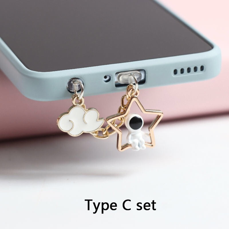 Astronaut on Star and Moon Dust Plug Anti Dust Plug Usb Type C Plug For iPhone