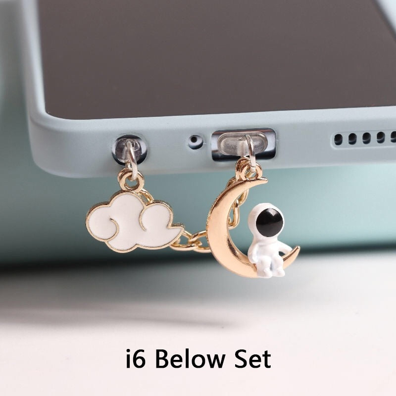 Astronaut on Star and Moon Dust Plug Anti Dust Plug Usb Type C Plug For iPhone