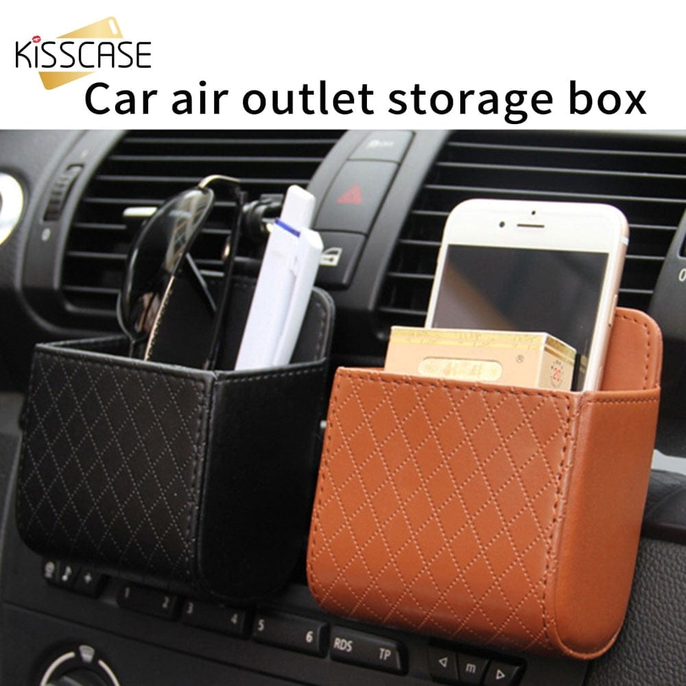KISSCASE Chic PU Leather Air Vent Outlet Storage Bag Box Mobile Phone Case Under 6“ Inch Universal Hanging Box Car Accessories freeshipping - Best iPhone Cases Accessories