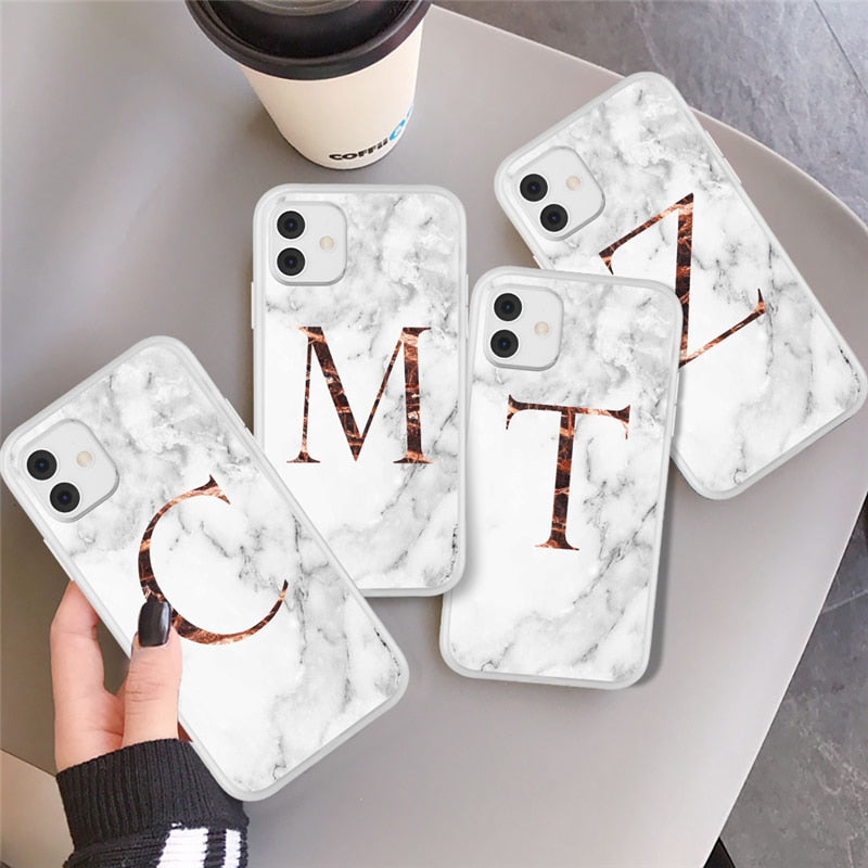 Matte Marble Phone Case For iPhone 11 Pro Max 7 8 Plus 12 Pro XS Max X XR XS Max 12 Mini Initial Letter A Z Crown Soft Coque freeshipping - Best iPhone Cases Accessories