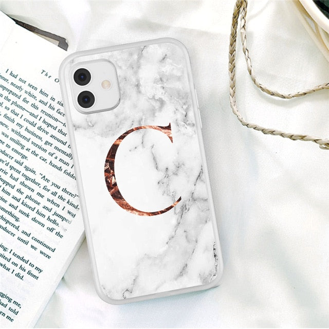 Matte Marble Phone Case For iPhone 11 Pro Max 7 8 Plus 12 Pro XS Max X XR XS Max 12 Mini Initial Letter A Z Crown Soft Coque freeshipping - Best iPhone Cases Accessories