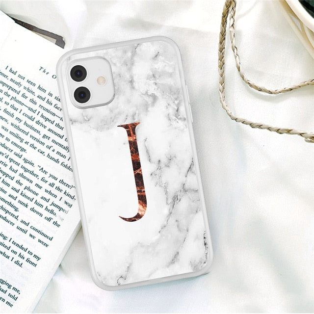 Matte Marble Phone Case For iPhone 11 Pro Max 7 8 Plus 12 Pro XS Max X XR XS Max 12 Mini Initial Letter A Z Crown Soft Coque freeshipping - Best iPhone Cases Accessories