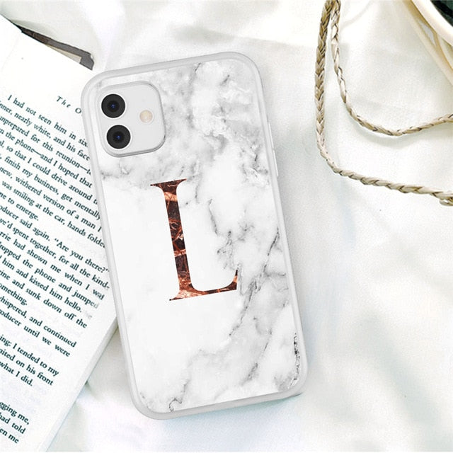 Matte Marble Phone Case For iPhone 11 Pro Max 7 8 Plus 12 Pro XS Max X XR XS Max 12 Mini Initial Letter A Z Crown Soft Coque freeshipping - Best iPhone Cases Accessories
