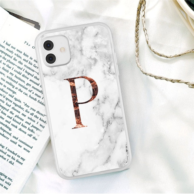 Matte Marble Phone Case For iPhone 11 Pro Max 7 8 Plus 12 Pro XS Max X XR XS Max 12 Mini Initial Letter A Z Crown Soft Coque freeshipping - Best iPhone Cases Accessories