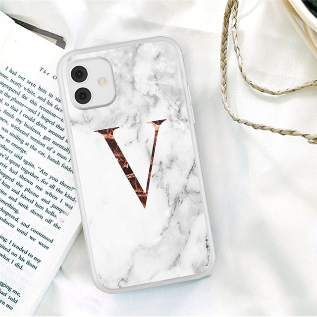 Matte Marble Phone Case For iPhone 11 Pro Max 7 8 Plus 12 Pro XS Max X XR XS Max 12 Mini Initial Letter A Z Crown Soft Coque freeshipping - Best iPhone Cases Accessories