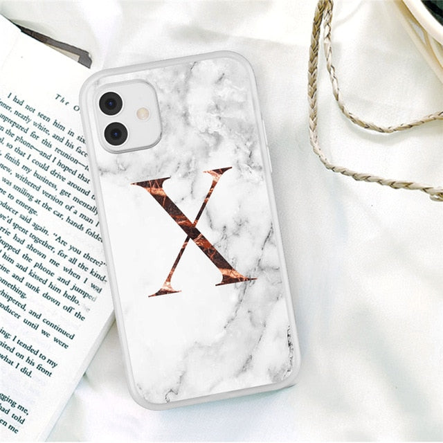 Matte Marble Phone Case For iPhone 11 Pro Max 7 8 Plus 12 Pro XS Max X XR XS Max 12 Mini Initial Letter A Z Crown Soft Coque freeshipping - Best iPhone Cases Accessories