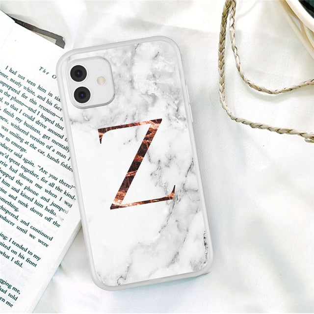Matte Marble Phone Case For iPhone 11 Pro Max 7 8 Plus 12 Pro XS Max X XR XS Max 12 Mini Initial Letter A Z Crown Soft Coque freeshipping - Best iPhone Cases Accessories