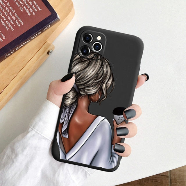 Black Cartoon City Girl with Heels Coffee Shopping Matte Case For iPhone freeshipping - Best iPhone Cases Accessories