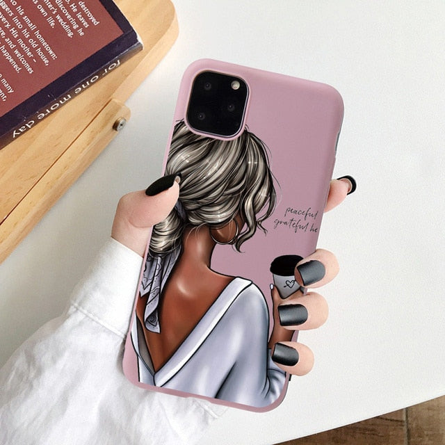 Black Cartoon City Girl with Heels Coffee Shopping Matte Case For iPhone freeshipping - Best iPhone Cases Accessories