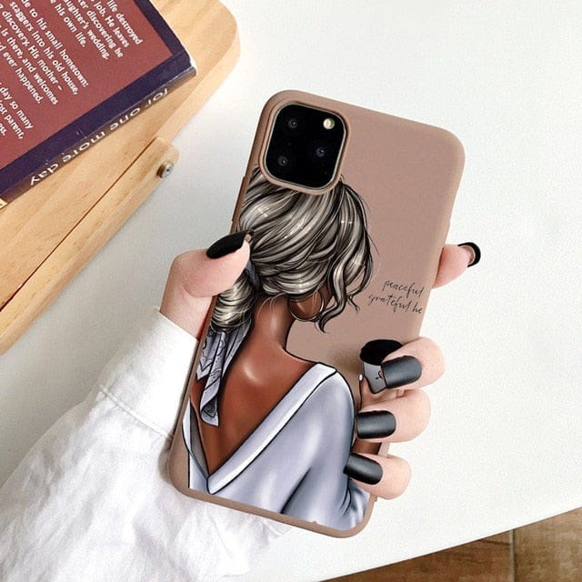 Black Cartoon City Girl with Heels Coffee Shopping Matte Case For iPhone freeshipping - Best iPhone Cases Accessories