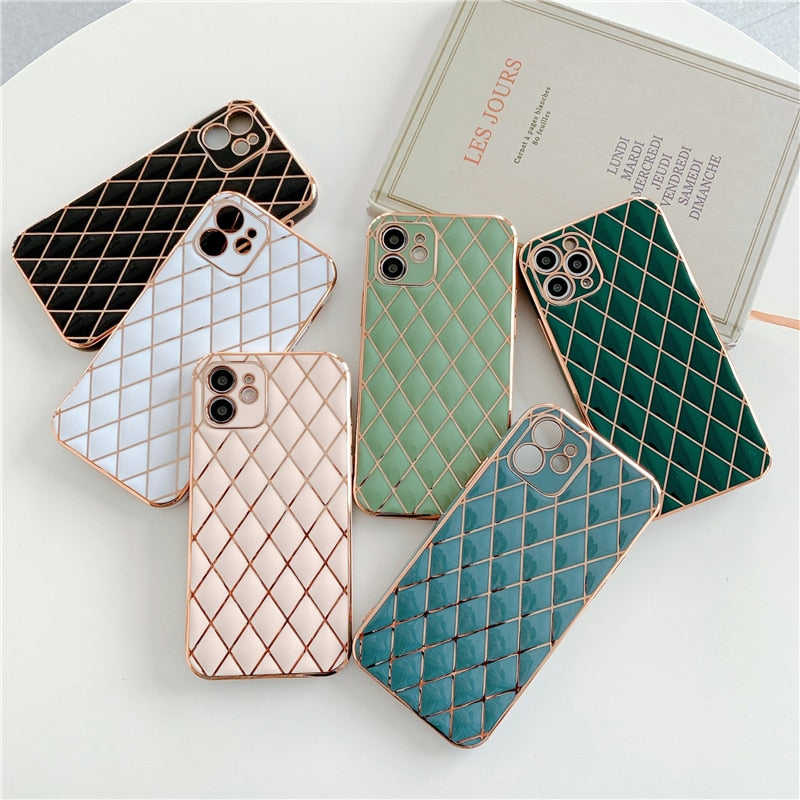 Luxury Electroplated Phone Case For iPhone 11 Pro Max 12 Mini 7 8 Plus XS Max X XR SE 2020 12 13 Smooth Lattice Shockproof Coque freeshipping - Best iPhone Cases Accessories