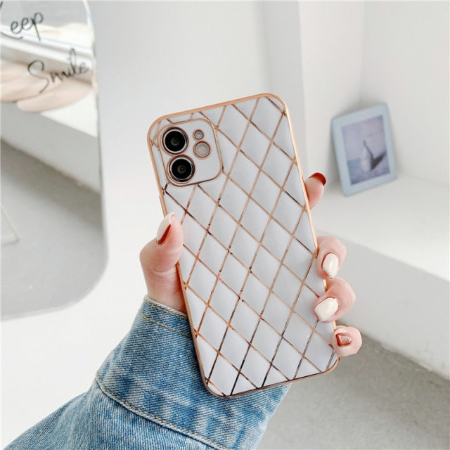 Luxury Electroplated Phone Case For iPhone 11 Pro Max 12 Mini 7 8 Plus XS Max X XR SE 2020 12 13 Smooth Lattice Shockproof Coque freeshipping - Best iPhone Cases Accessories
