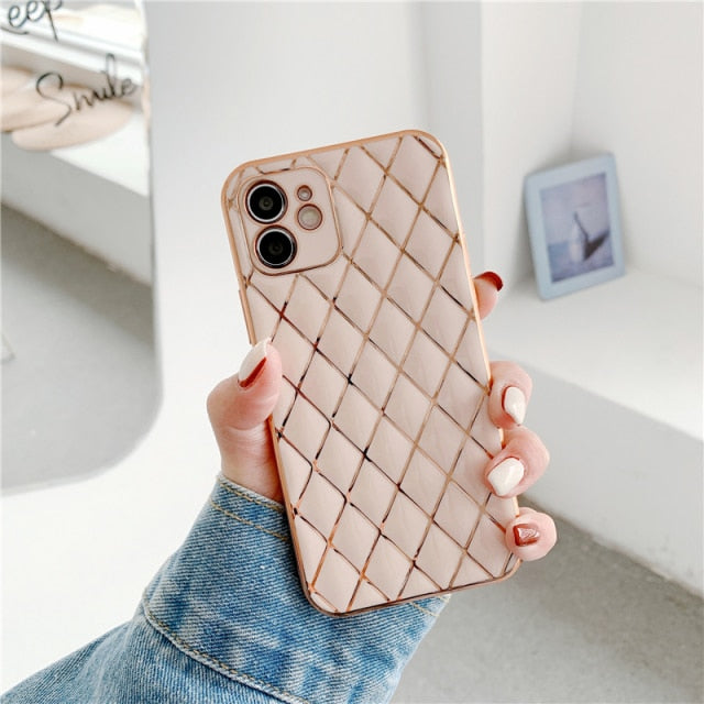 Luxury Electroplated Phone Case For iPhone 11 Pro Max 12 Mini 7 8 Plus XS Max X XR SE 2020 12 13 Smooth Lattice Shockproof Coque freeshipping - Best iPhone Cases Accessories