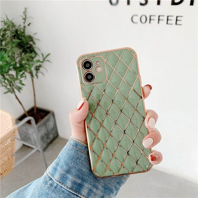 Luxury Electroplated Phone Case For iPhone 11 Pro Max 12 Mini 7 8 Plus XS Max X XR SE 2020 12 13 Smooth Lattice Shockproof Coque freeshipping - Best iPhone Cases Accessories