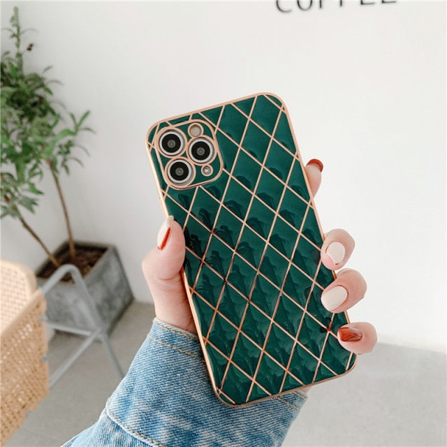 Luxury Electroplated Phone Case For iPhone 11 Pro Max 12 Mini 7 8 Plus XS Max X XR SE 2020 12 13 Smooth Lattice Shockproof Coque freeshipping - Best iPhone Cases Accessories