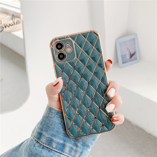 Luxury Electroplated Phone Case For iPhone 11 Pro Max 12 Mini 7 8 Plus XS Max X XR SE 2020 12 13 Smooth Lattice Shockproof Coque freeshipping - Best iPhone Cases Accessories