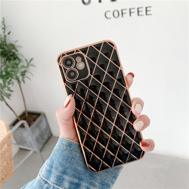 Luxury Electroplated Phone Case For iPhone 11 Pro Max 12 Mini 7 8 Plus XS Max X XR SE 2020 12 13 Smooth Lattice Shockproof Coque freeshipping - Best iPhone Cases Accessories