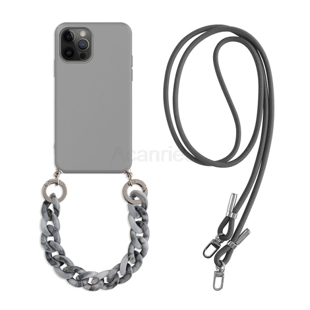 Marble Crossbody Lanyard Bracelet Necklace Chain Case For iphone 12 11 mini xs xr x pro max 5s se 7 8 6 plus Soft Tpu Back Cover freeshipping - Best iPhone Cases Accessories