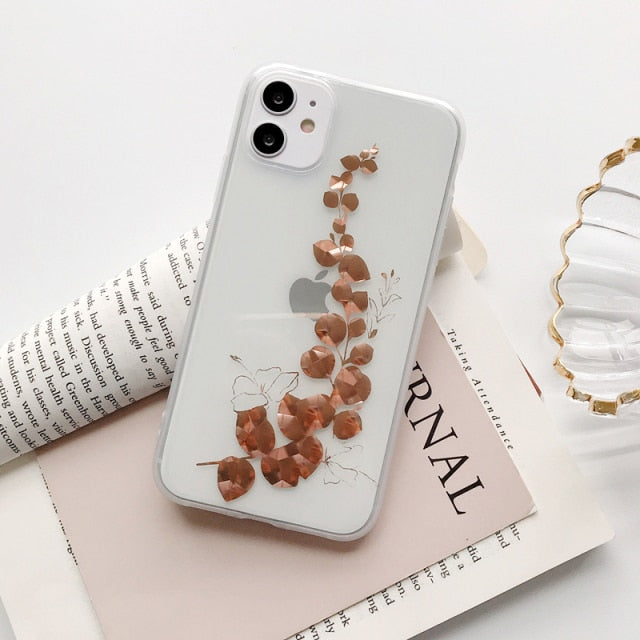 Vintage Gold Foil Phone Case For iPhone 11 Pro Max 7 8 Plus 12 Pro Mini XS Max X XR XS Max SE 2020 Clear Leaf Fundas Back Cover freeshipping - Best iPhone Cases Accessories