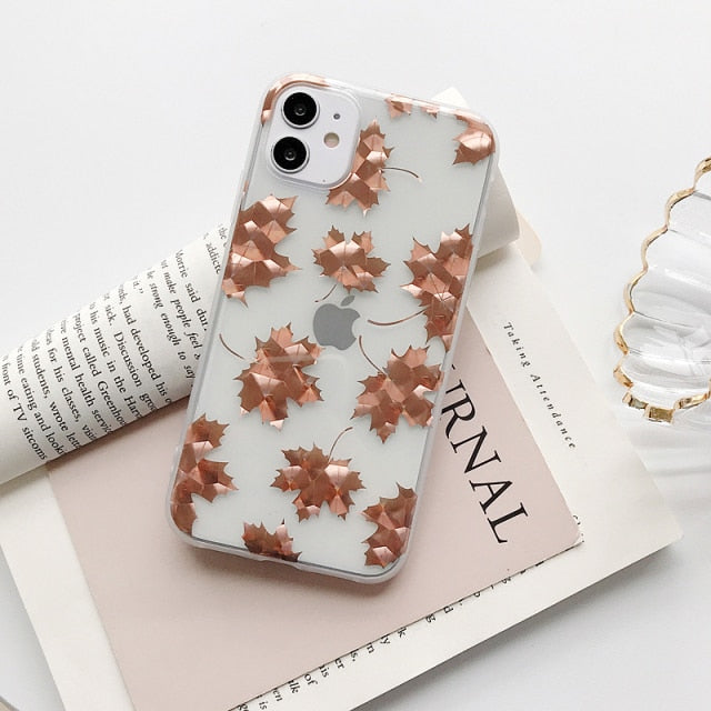 Vintage Gold Foil Phone Case For iPhone 11 Pro Max 7 8 Plus 12 Pro Mini XS Max X XR XS Max SE 2020 Clear Leaf Fundas Back Cover freeshipping - Best iPhone Cases Accessories