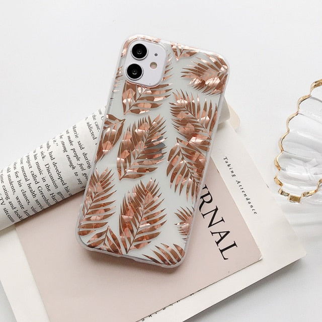 Vintage Gold Foil Phone Case For iPhone 11 Pro Max 7 8 Plus 12 Pro Mini XS Max X XR XS Max SE 2020 Clear Leaf Fundas Back Cover freeshipping - Best iPhone Cases Accessories
