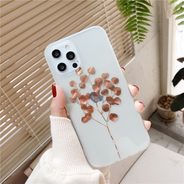 Vintage Gold Foil Phone Case For iPhone 11 Pro Max 7 8 Plus 12 Pro Mini XS Max X XR XS Max SE 2020 Clear Leaf Fundas Back Cover freeshipping - Best iPhone Cases Accessories