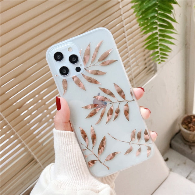 Vintage Gold Foil Phone Case For iPhone 11 Pro Max 7 8 Plus 12 Pro Mini XS Max X XR XS Max SE 2020 Clear Leaf Fundas Back Cover freeshipping - Best iPhone Cases Accessories