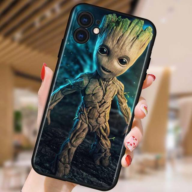 Groot Marvel Avengers for Apple iPhone 12 Pro Max Mini 11 Pro XS Max X XR 6S 6 7 8 Plus 5S SE2020 Soft Black Phone Case freeshipping - Best iPhone Cases Accessories