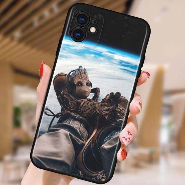 Groot Marvel Avengers for Apple iPhone 12 Pro Max Mini 11 Pro XS Max X XR 6S 6 7 8 Plus 5S SE2020 Soft Black Phone Case freeshipping - Best iPhone Cases Accessories