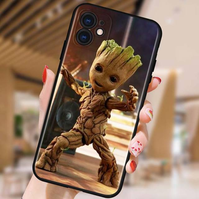 Groot Marvel Avengers for Apple iPhone 12 Pro Max Mini 11 Pro XS Max X XR 6S 6 7 8 Plus 5S SE2020 Soft Black Phone Case freeshipping - Best iPhone Cases Accessories