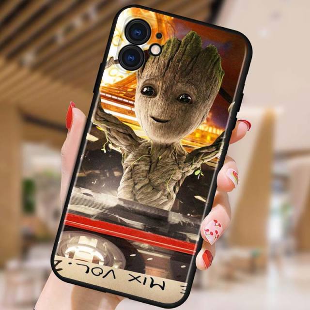 Groot Marvel Avengers for Apple iPhone 12 Pro Max Mini 11 Pro XS Max X XR 6S 6 7 8 Plus 5S SE2020 Soft Black Phone Case freeshipping - Best iPhone Cases Accessories