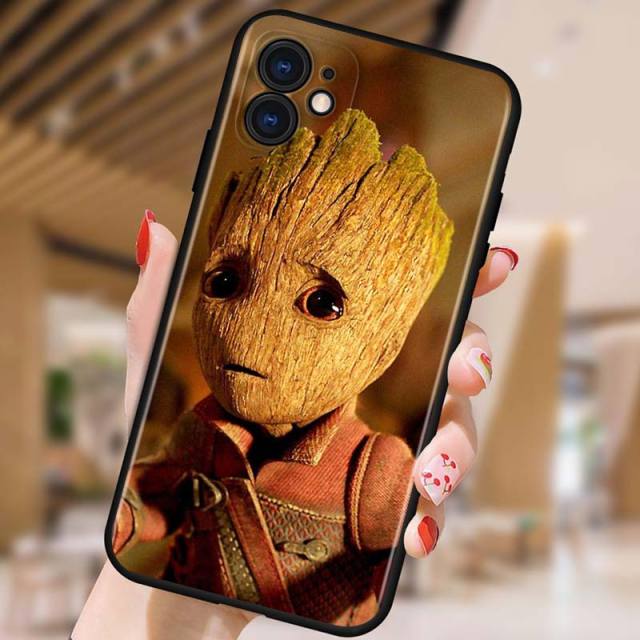 Groot Marvel Avengers for Apple iPhone 12 Pro Max Mini 11 Pro XS Max X XR 6S 6 7 8 Plus 5S SE2020 Soft Black Phone Case freeshipping - Best iPhone Cases Accessories