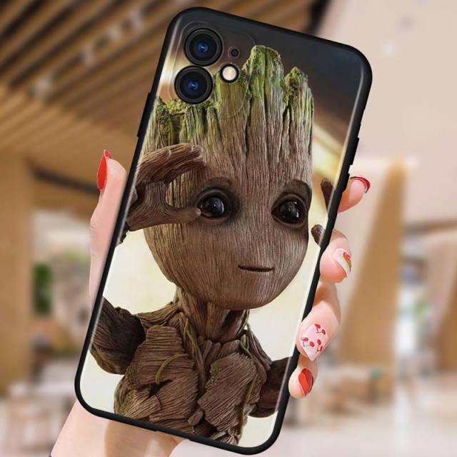 Groot Marvel Avengers for Apple iPhone 12 Pro Max Mini 11 Pro XS Max X XR 6S 6 7 8 Plus 5S SE2020 Soft Black Phone Case freeshipping - Best iPhone Cases Accessories