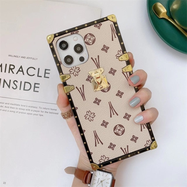 Fashion Square Leather Phone Case For iPhone 11 12 Pro Max 13 XS MAX XR 7 8 Plus SE Luxury Geometric cover For Samsung S20 Coque freeshipping - Best iPhone Cases Accessories