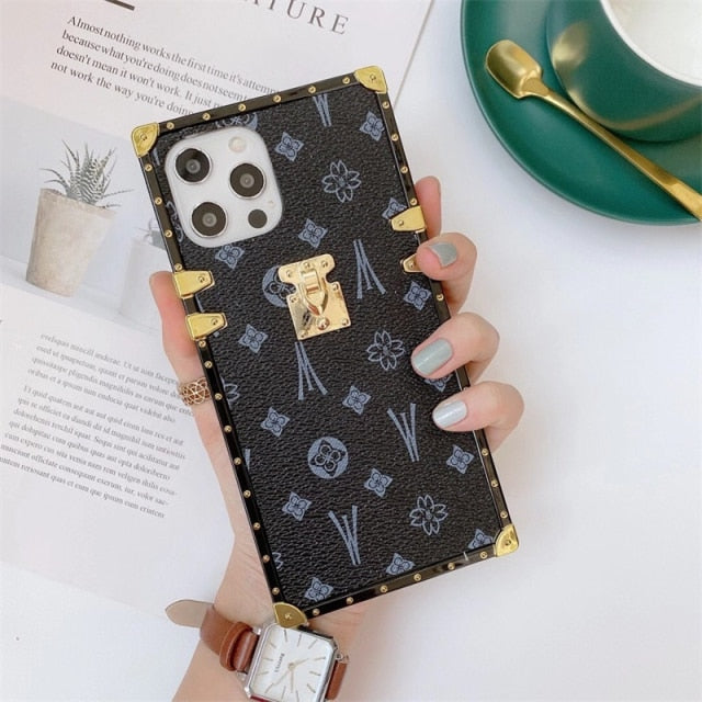 Fashion Square Leather Phone Case For iPhone 11 12 Pro Max 13 XS MAX XR 7 8 Plus SE Luxury Geometric cover For Samsung S20 Coque freeshipping - Best iPhone Cases Accessories