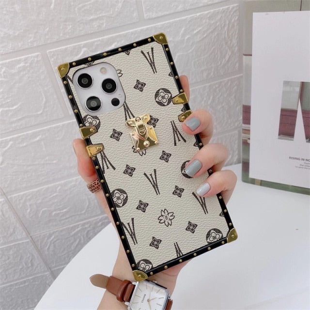 Fashion Square Leather Phone Case For iPhone 11 12 Pro Max 13 XS MAX XR 7 8 Plus SE Luxury Geometric cover For Samsung S20 Coque freeshipping - Best iPhone Cases Accessories