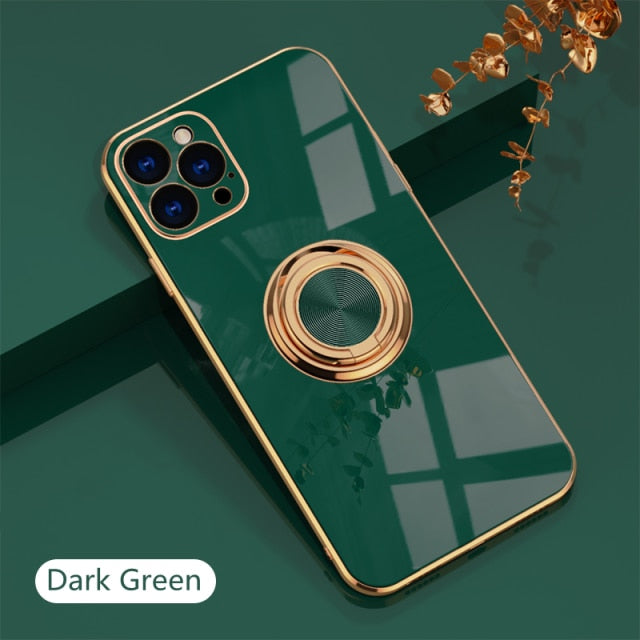 Luxury Plating Silicone Case For iPhone 13 12 11 Pro Xs Max Mini SE X XR 7 8 Plus Plain Metal Ring Holder Stand Soft Phone Cover freeshipping - Best iPhone Cases Accessories