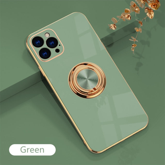 Luxury Plating Silicone Case For iPhone 13 12 11 Pro Xs Max Mini SE X XR 7 8 Plus Plain Metal Ring Holder Stand Soft Phone Cover freeshipping - Best iPhone Cases Accessories