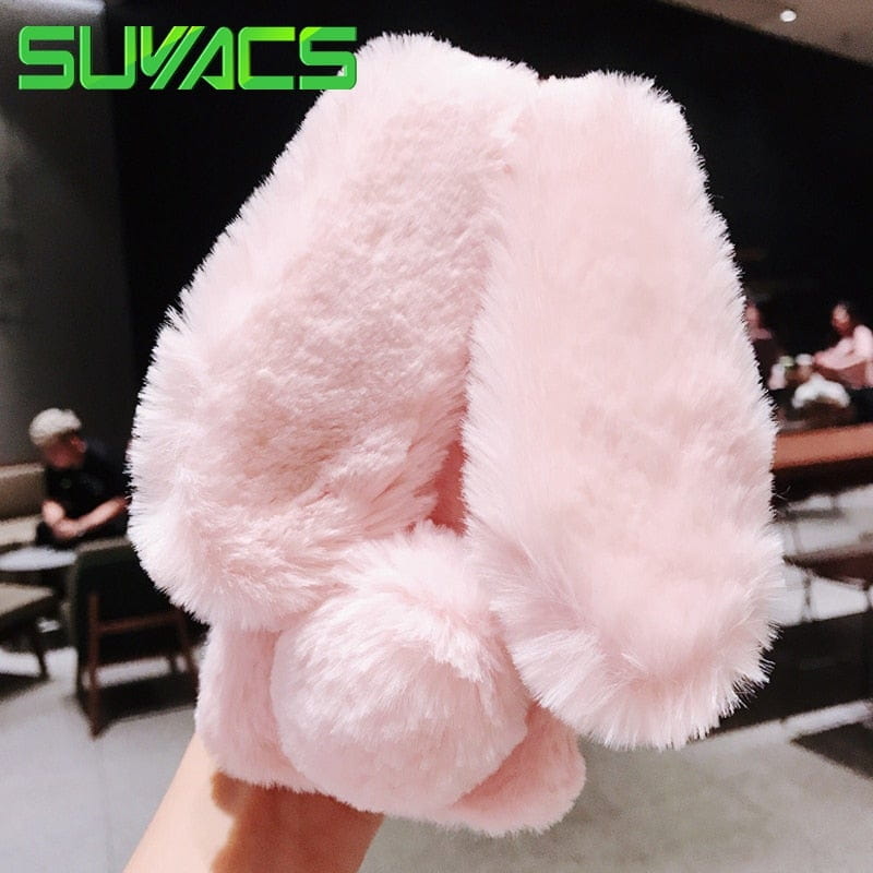 SUYACS Cute Hairy Rabbit Animal Phone Case For iPhone 13 Pro Max 12 Mini 11 Pro Max X XS MAX XR 7 8 Plus Soft Plush Phone Cover freeshipping - Best iPhone Cases Accessories