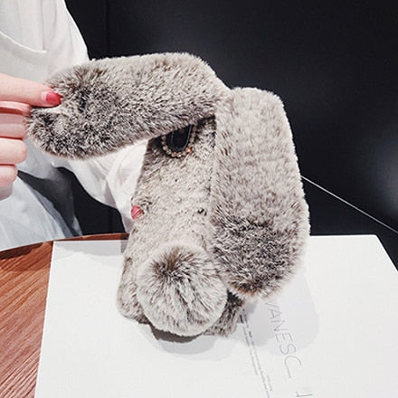 SUYACS Cute Hairy Rabbit Animal Phone Case For iPhone 13 Pro Max 12 Mini 11 Pro Max X XS MAX XR 7 8 Plus Soft Plush Phone Cover freeshipping - Best iPhone Cases Accessories