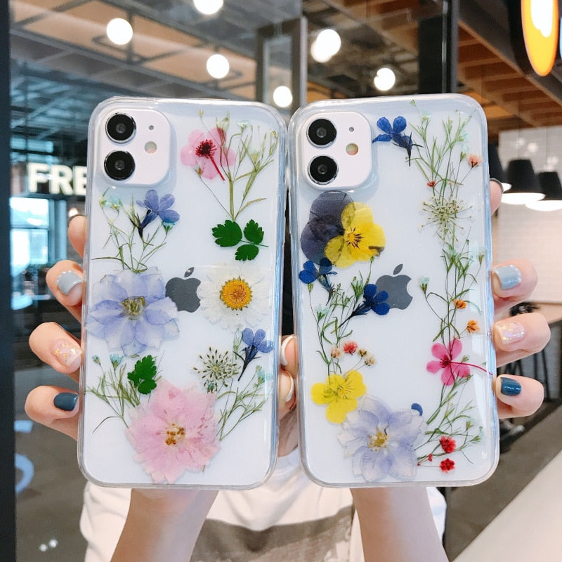 Luxury Real Dried Flowers Transparent Phone case For iphone 13 12 11 pro Max XS Max XR X 7 8 plus SE 2020 Soft Silicone Cover freeshipping - Best iPhone Cases Accessories