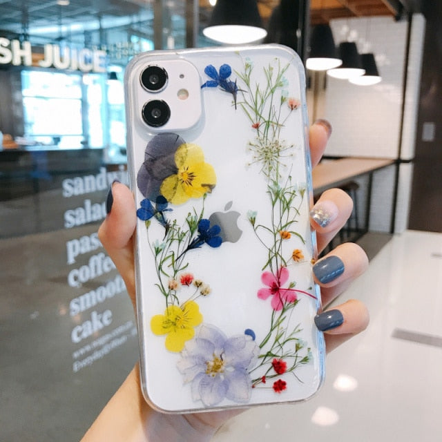 Luxury Real Dried Flowers Transparent Phone case For iphone 13 12 11 pro Max XS Max XR X 7 8 plus SE 2020 Soft Silicone Cover freeshipping - Best iPhone Cases Accessories